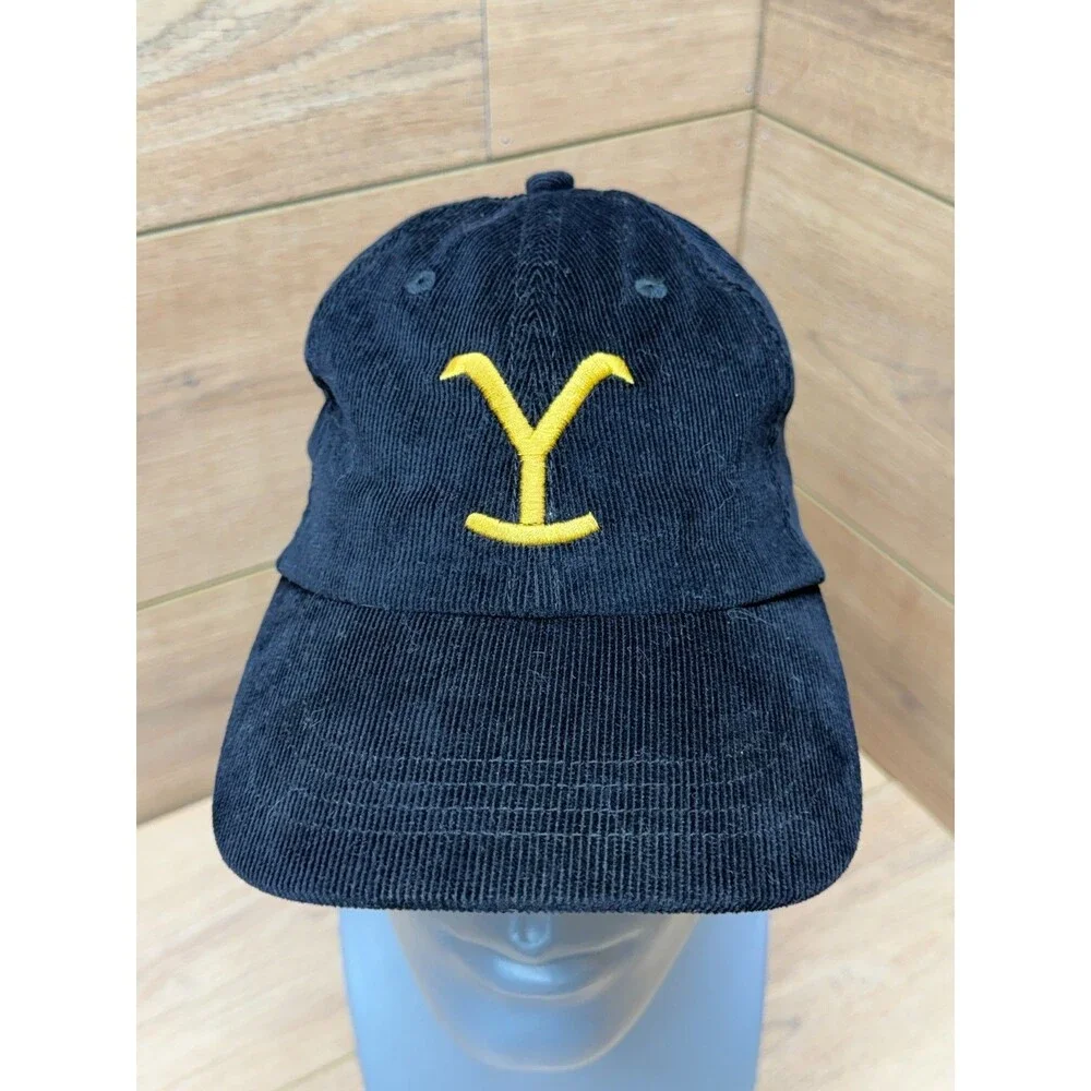 Yellowstone Dutton Ranch Black Corduroy Strapback Hat w/ Yellow Embroidered Logo